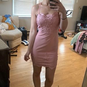 Pink body on dress with lace detail and low back